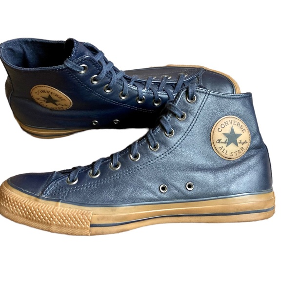 Converse Other - Converse Chuck Taylor All Star Hi Top Shoes Blue Leather Gum Sneakers Men’s 11.5